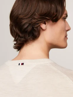 Swetry Z Okrągłym Dekoltem|Swetry*Tommy Hilfiger Sweter Z Delikatnej Wełny Z Merynosa HEATHERED OATMILK