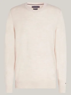 Swetry Z Okrągłym Dekoltem|Swetry*Tommy Hilfiger Sweter Z Delikatnej Wełny Z Merynosa HEATHERED OATMILK