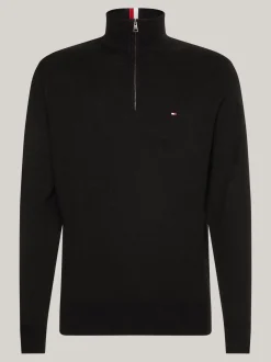 Sweter Z Zamkiem|Dzianina*Tommy Hilfiger Sweter Z Dodatkiem Kaszmiru Z Kolekcji Plus BLACK