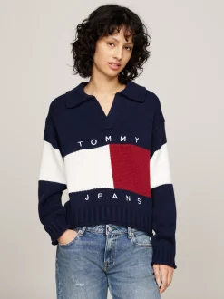 Swetry|Dzianina*Tommy Hilfiger Sweter Z Domieszką Wełny Z Kołnierzem Rugby DARK NIGHT NAVY