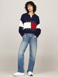 Swetry|Dzianina*Tommy Hilfiger Sweter Z Domieszką Wełny Z Kołnierzem Rugby DARK NIGHT NAVY