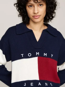 Swetry|Dzianina*Tommy Hilfiger Sweter Z Domieszką Wełny Z Kołnierzem Rugby DARK NIGHT NAVY