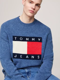 Swetry Z Okrągłym Dekoltem|Swetry*Tommy Hilfiger Sweter Z Dzianiny Melanżowej Z Domieszką Wełny BRIGHT BLUE MELANGE
