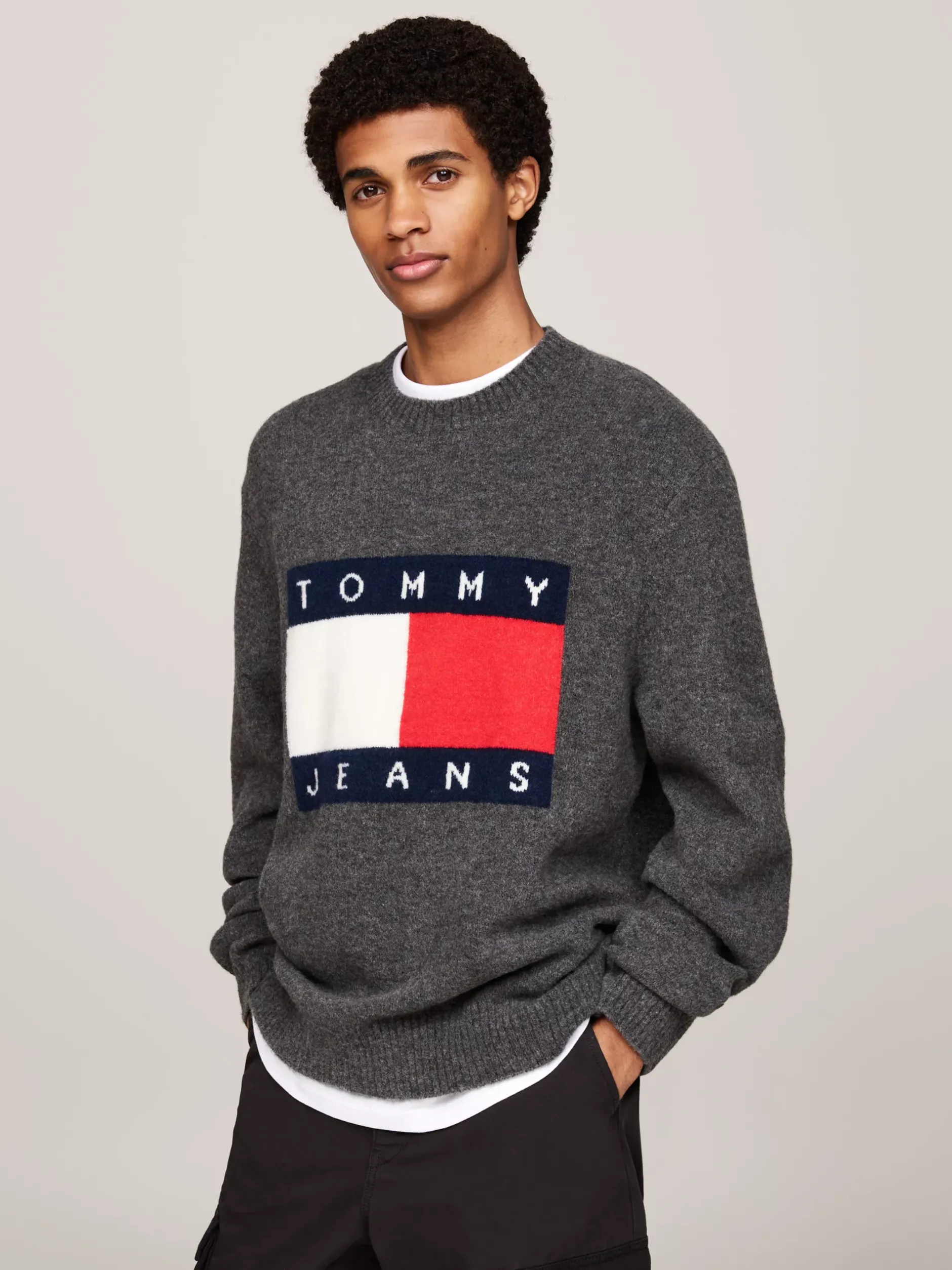 Swetry Z Okrągłym Dekoltem|Swetry*Tommy Hilfiger Sweter Z Dzianiny Melanżowej Z Domieszką Wełny NEW CHARCOAL MELANGE