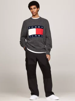 Swetry Z Okrągłym Dekoltem|Swetry*Tommy Hilfiger Sweter Z Dzianiny Melanżowej Z Domieszką Wełny NEW CHARCOAL MELANGE
