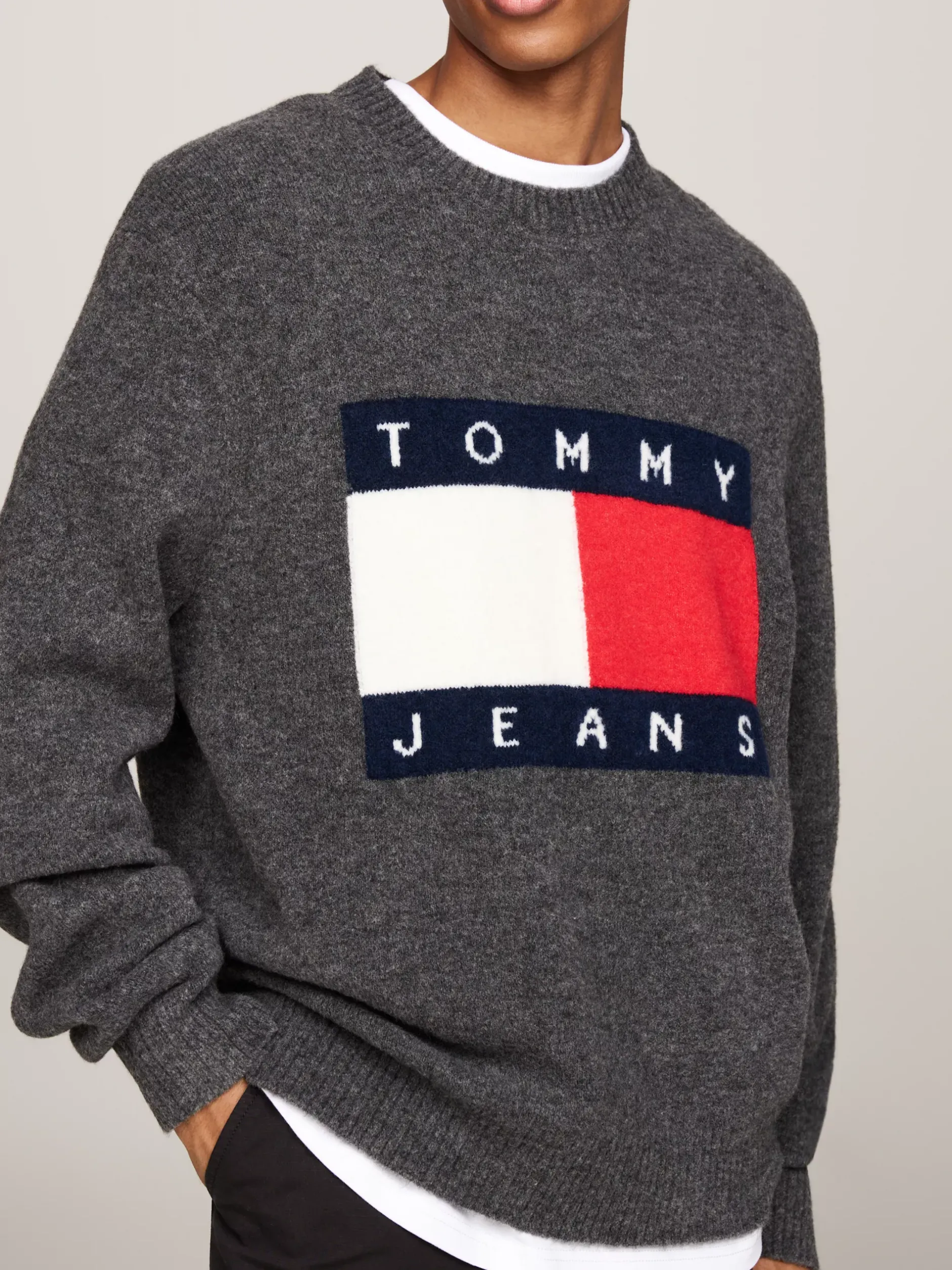 Swetry Z Okrągłym Dekoltem|Swetry*Tommy Hilfiger Sweter Z Dzianiny Melanżowej Z Domieszką Wełny NEW CHARCOAL MELANGE