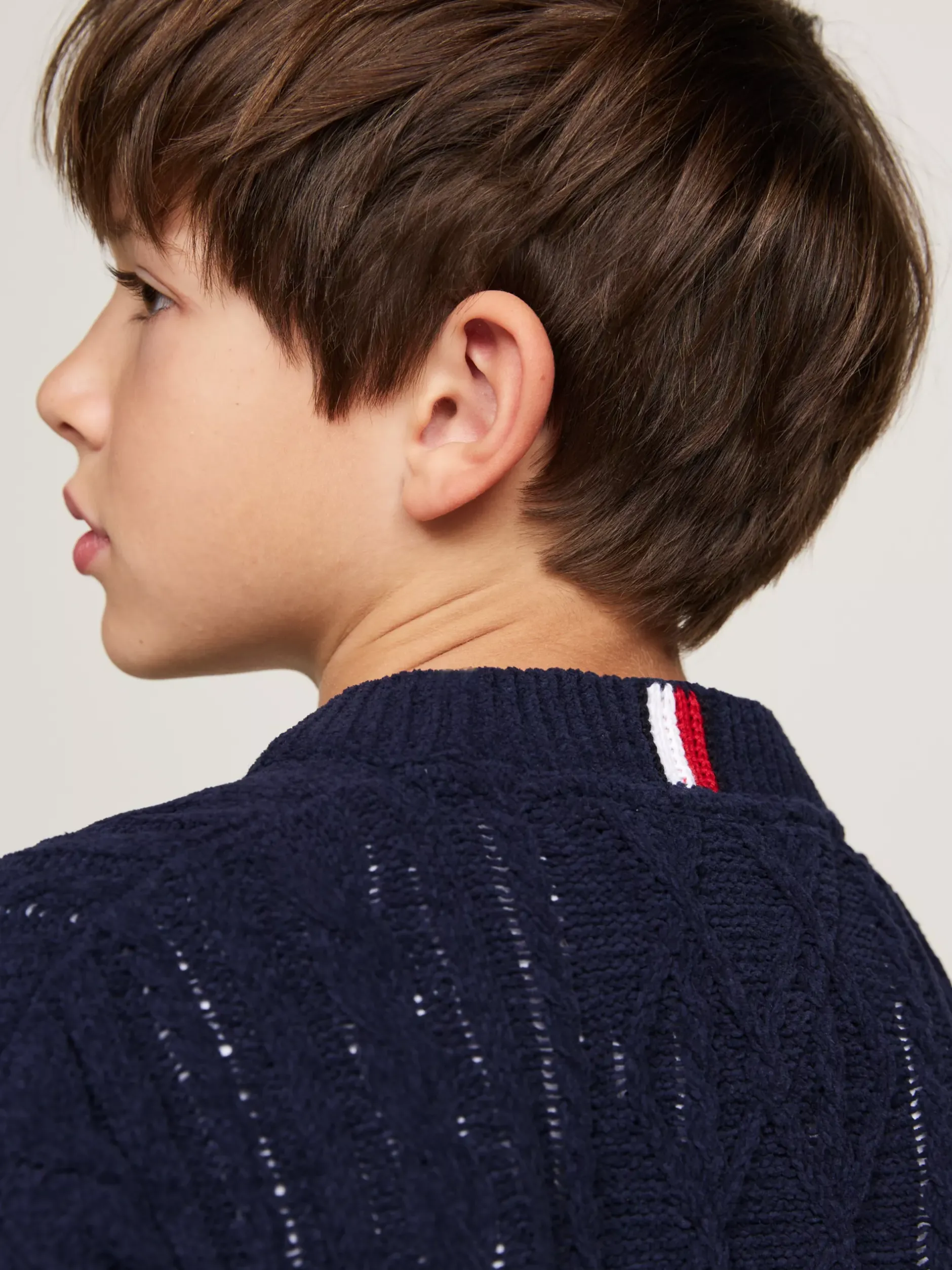 Dzianina*Tommy Hilfiger Sweter Z Dzianiny Szenilowej Z Sygnowanym Paskiem DESERT SKY