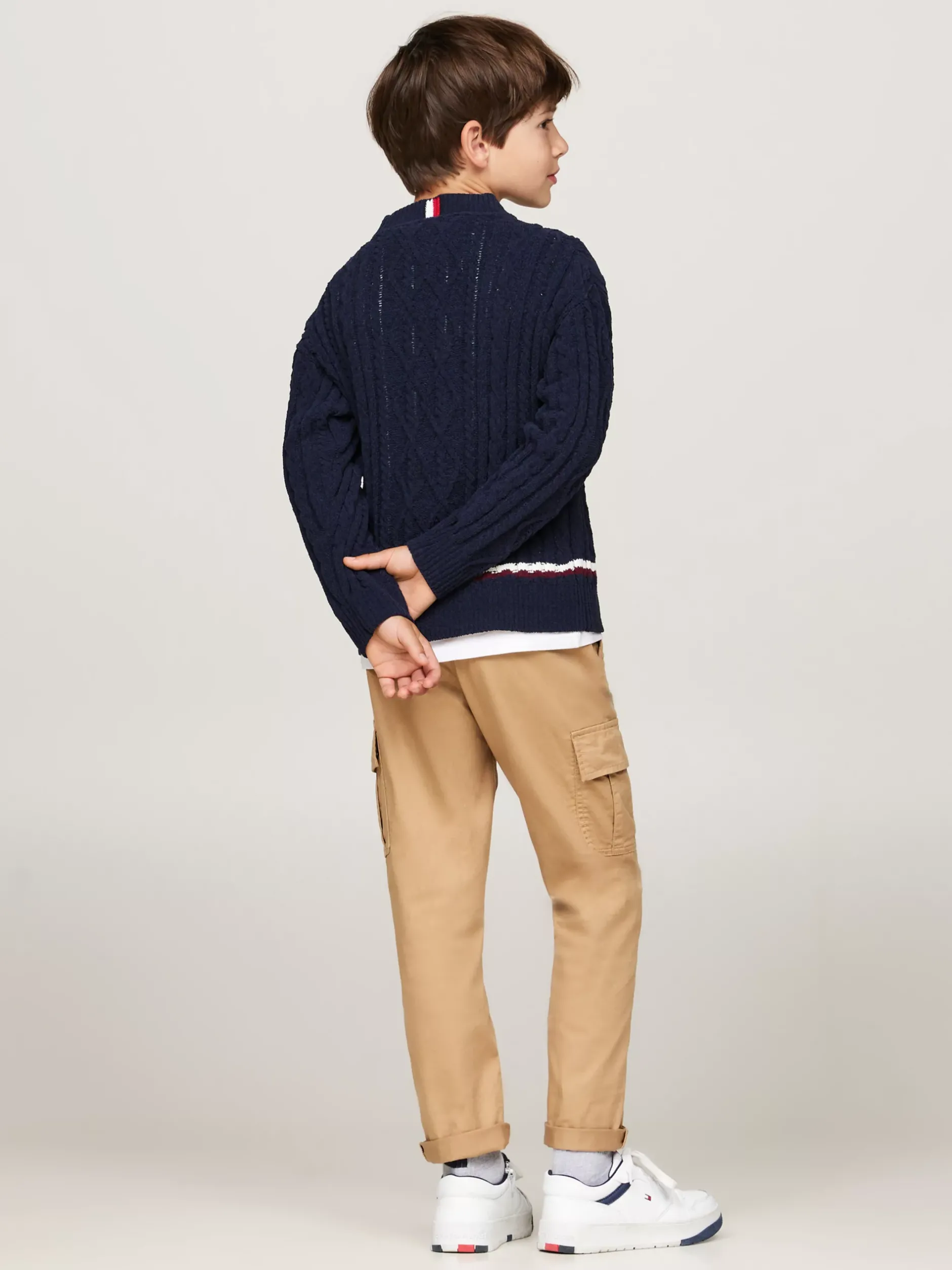 Dzianina*Tommy Hilfiger Sweter Z Dzianiny Szenilowej Z Sygnowanym Paskiem DESERT SKY