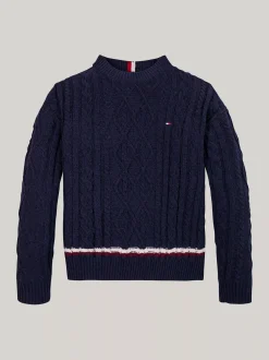 Dzianina*Tommy Hilfiger Sweter Z Dzianiny Szenilowej Z Sygnowanym Paskiem DESERT SKY