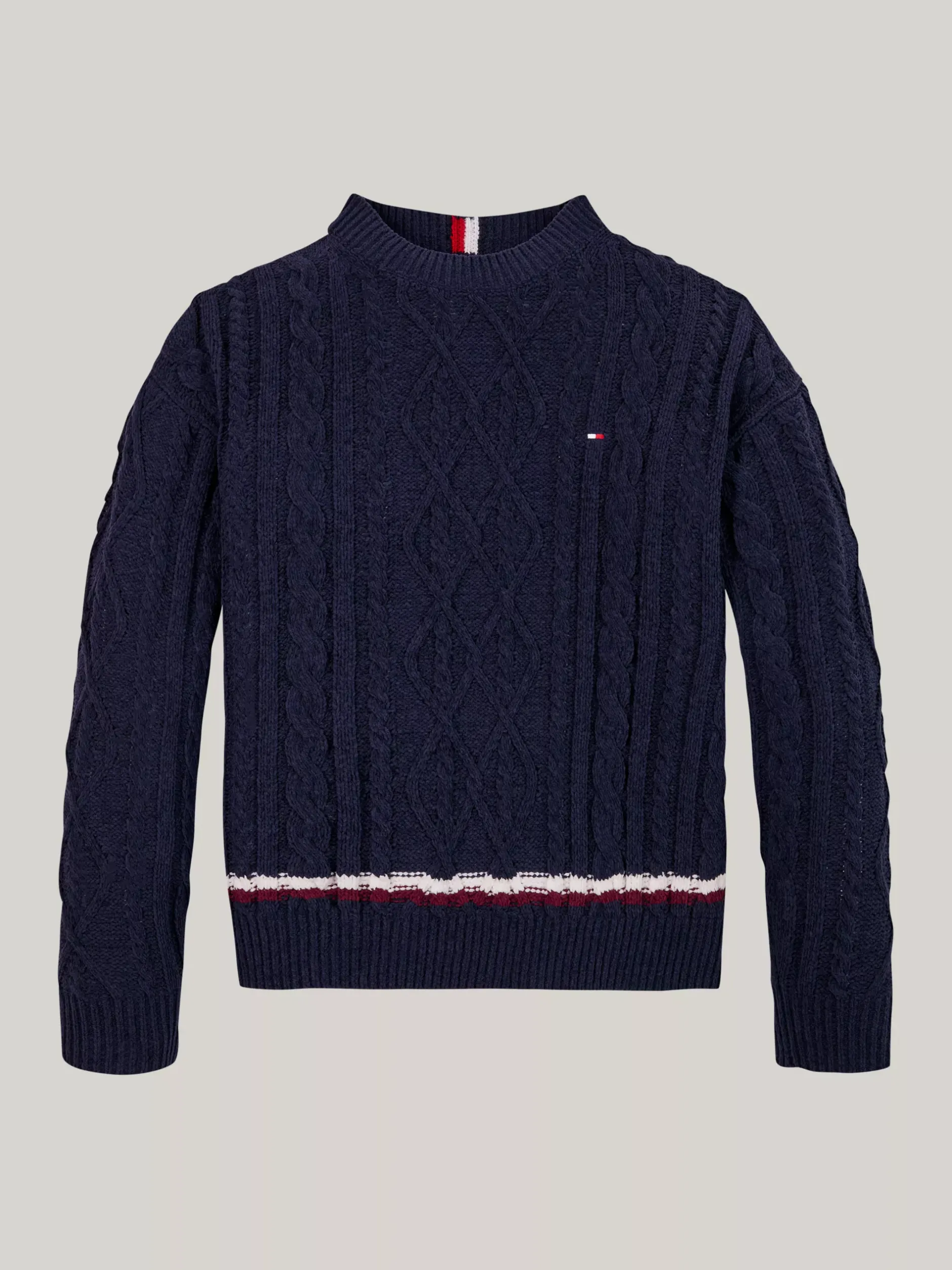 Dzianina*Tommy Hilfiger Sweter Z Dzianiny Szenilowej Z Sygnowanym Paskiem DESERT SKY