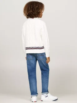 Dzianina*Tommy Hilfiger Sweter Z Dzianiny Szenilowej Z Sygnowanym Paskiem IVORY PETAL