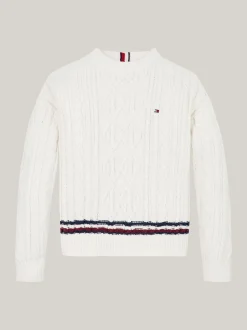 Dzianina*Tommy Hilfiger Sweter Z Dzianiny Szenilowej Z Sygnowanym Paskiem IVORY PETAL