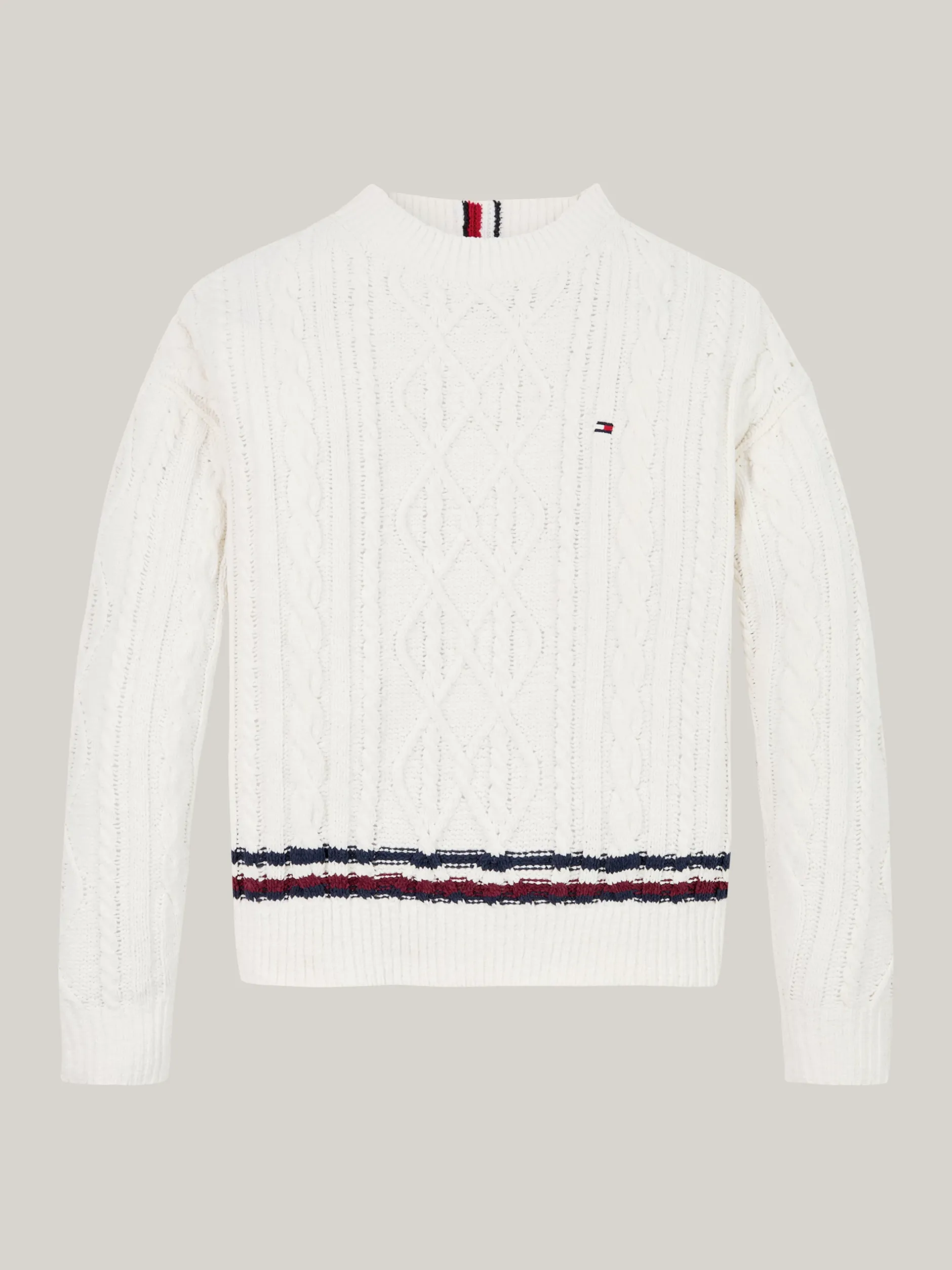 Dzianina*Tommy Hilfiger Sweter Z Dzianiny Szenilowej Z Sygnowanym Paskiem IVORY PETAL