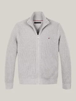 Dzianina*Tommy Hilfiger Sweter Z Dzianiny Z Zapięciem Na Zamek LIGHT GREY HEATHER