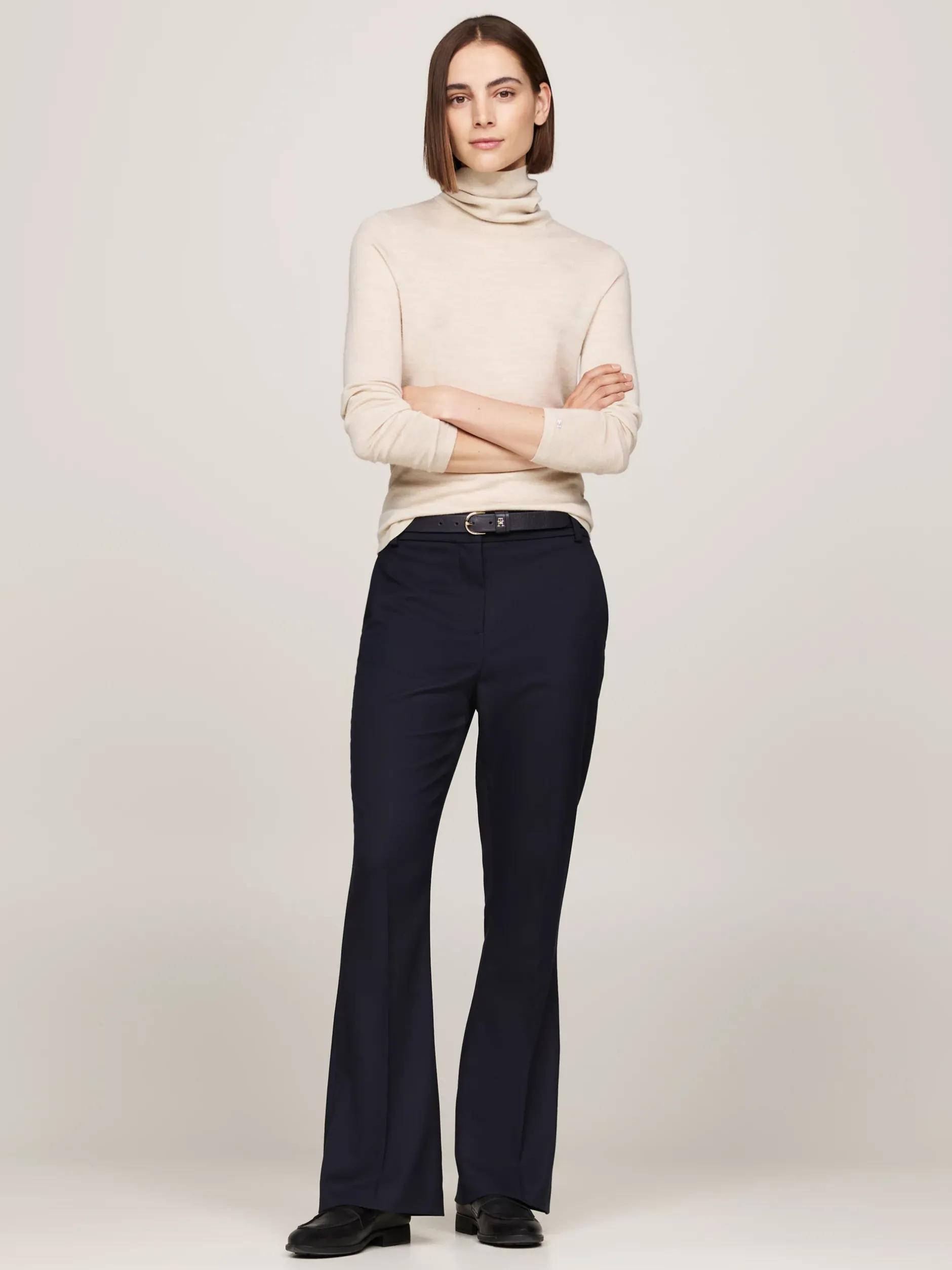 Swetry Z Golfem|Swetry*Tommy Hilfiger Sweter Z Golfem Z Czystej Wełny CLASSIC BEIGE HEATHER