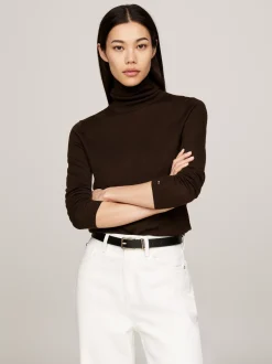 Swetry Z Golfem|Swetry*Tommy Hilfiger Sweter Z Golfem Z Czystej Wełny DARK COFFEE