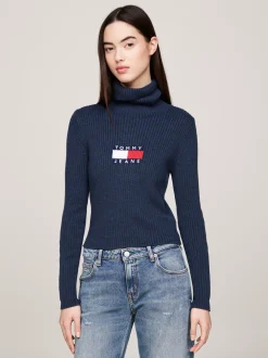 Swetry Z Golfem|Swetry*Tommy Hilfiger Sweter Z Golfem Z Mieszanki Wełny DARK NIGHT NAVY MELANGE