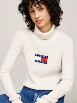 Swetry Z Golfem|Swetry*Tommy Hilfiger Sweter Z Golfem Z Mieszanki Wełny ANCIENT WHITE MELANGE