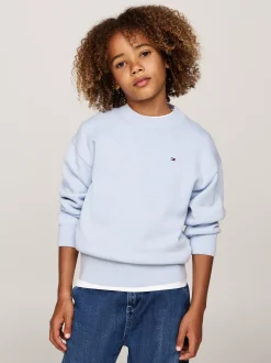 Dzianina*Tommy Hilfiger Sweter Z Haftem Z Flagą I Okrągłym Dekoltem BREEZY BLUE