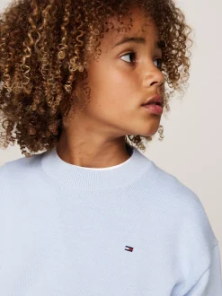 Dzianina*Tommy Hilfiger Sweter Z Haftem Z Flagą I Okrągłym Dekoltem BREEZY BLUE