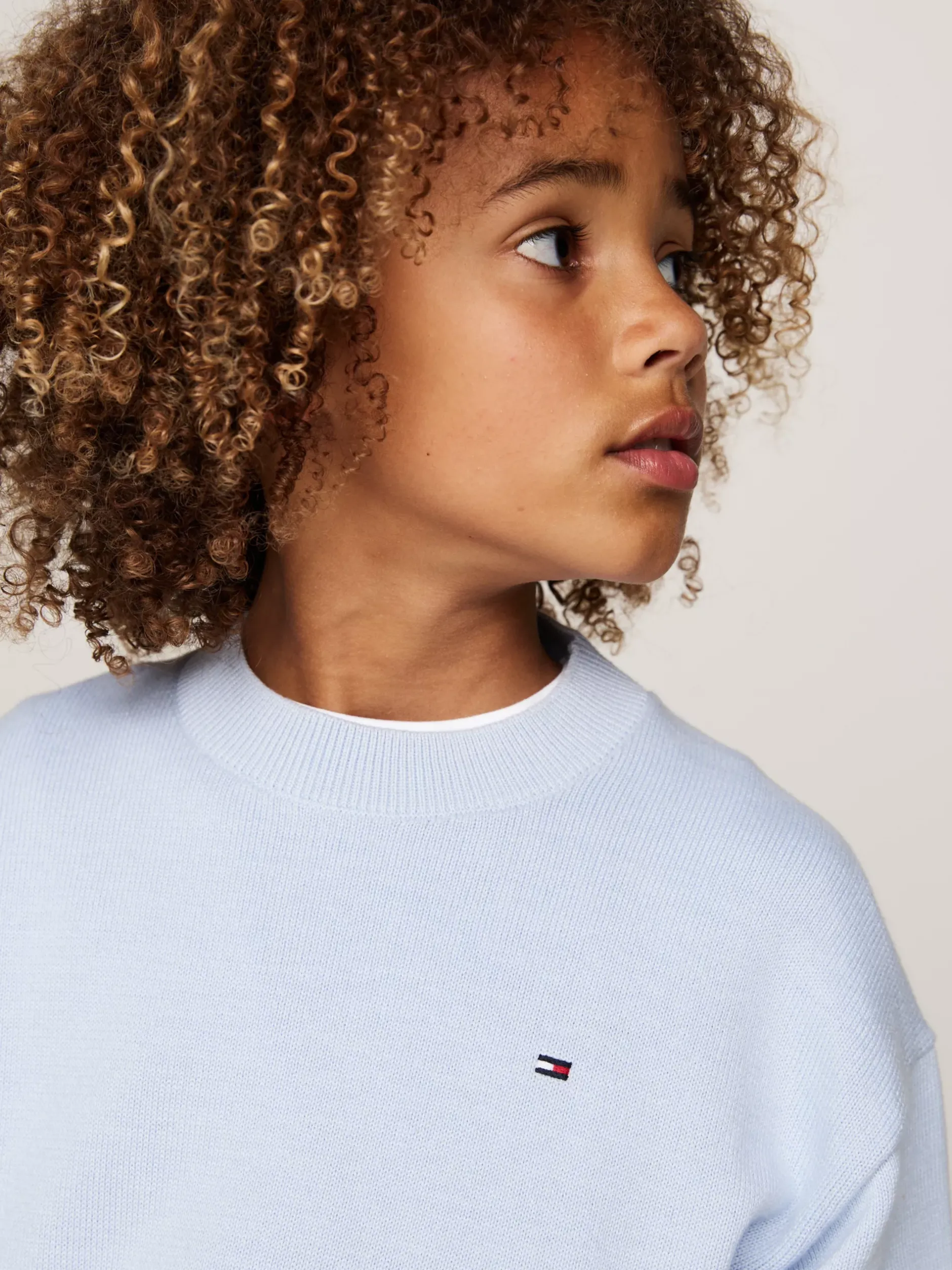 Dzianina*Tommy Hilfiger Sweter Z Haftem Z Flagą I Okrągłym Dekoltem BREEZY BLUE