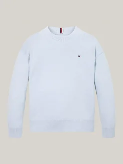 Dzianina*Tommy Hilfiger Sweter Z Haftem Z Flagą I Okrągłym Dekoltem BREEZY BLUE