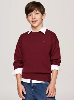 Dzianina*Tommy Hilfiger Sweter Z Haftem Z Flagą I Okrągłym Dekoltem DEEP ROUGE