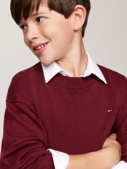 Dzianina*Tommy Hilfiger Sweter Z Haftem Z Flagą I Okrągłym Dekoltem DEEP ROUGE