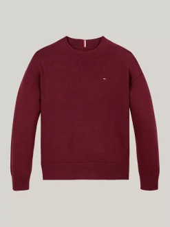 Dzianina*Tommy Hilfiger Sweter Z Haftem Z Flagą I Okrągłym Dekoltem DEEP ROUGE