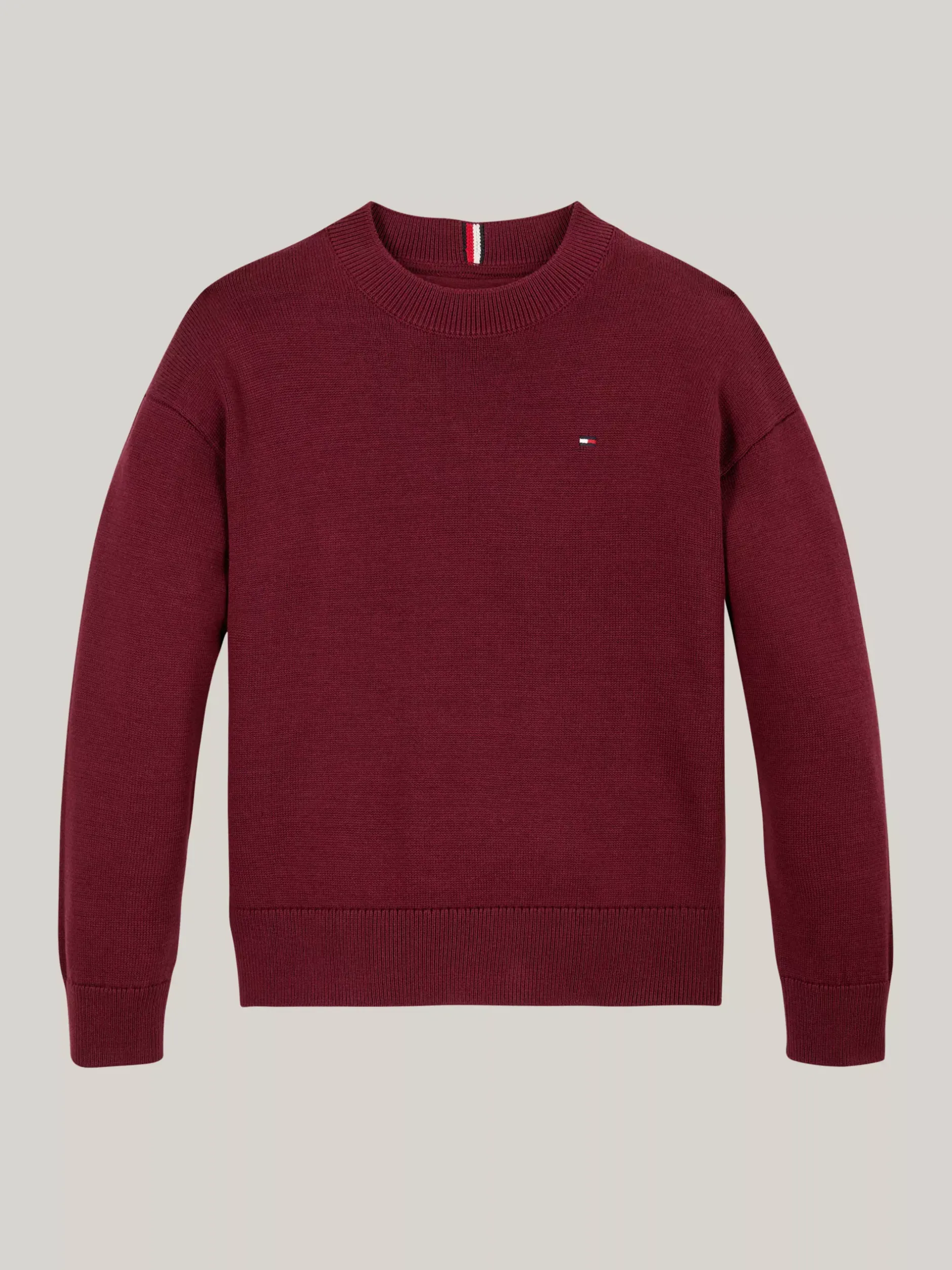 Dzianina*Tommy Hilfiger Sweter Z Haftem Z Flagą I Okrągłym Dekoltem DEEP ROUGE