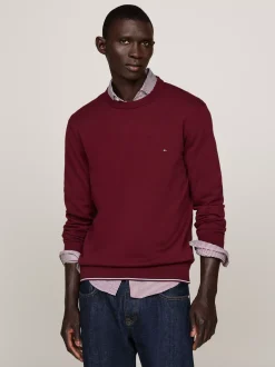 Swetry Z Okrągłym Dekoltem|Swetry*Tommy Hilfiger Sweter Z Jedwabiu Z Okrągłym Dekoltem DEEP ROUGE