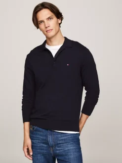 Swetry|Dzianina*Tommy Hilfiger Sweter Z Kaszmiru Z Kołnierzykiem Polo DESERT SKY