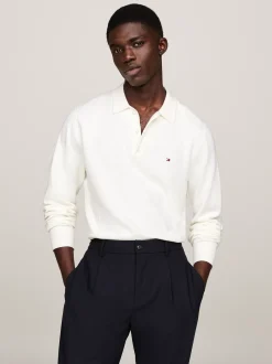 Swetry|Dzianina*Tommy Hilfiger Sweter Z Kaszmiru Z Kołnierzykiem Polo IVORY