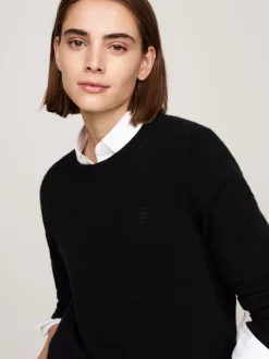 Swetry|Dzianina*Tommy Hilfiger Sweter Z Kaszmiru Z Okrągłym Dekoltem BLACK