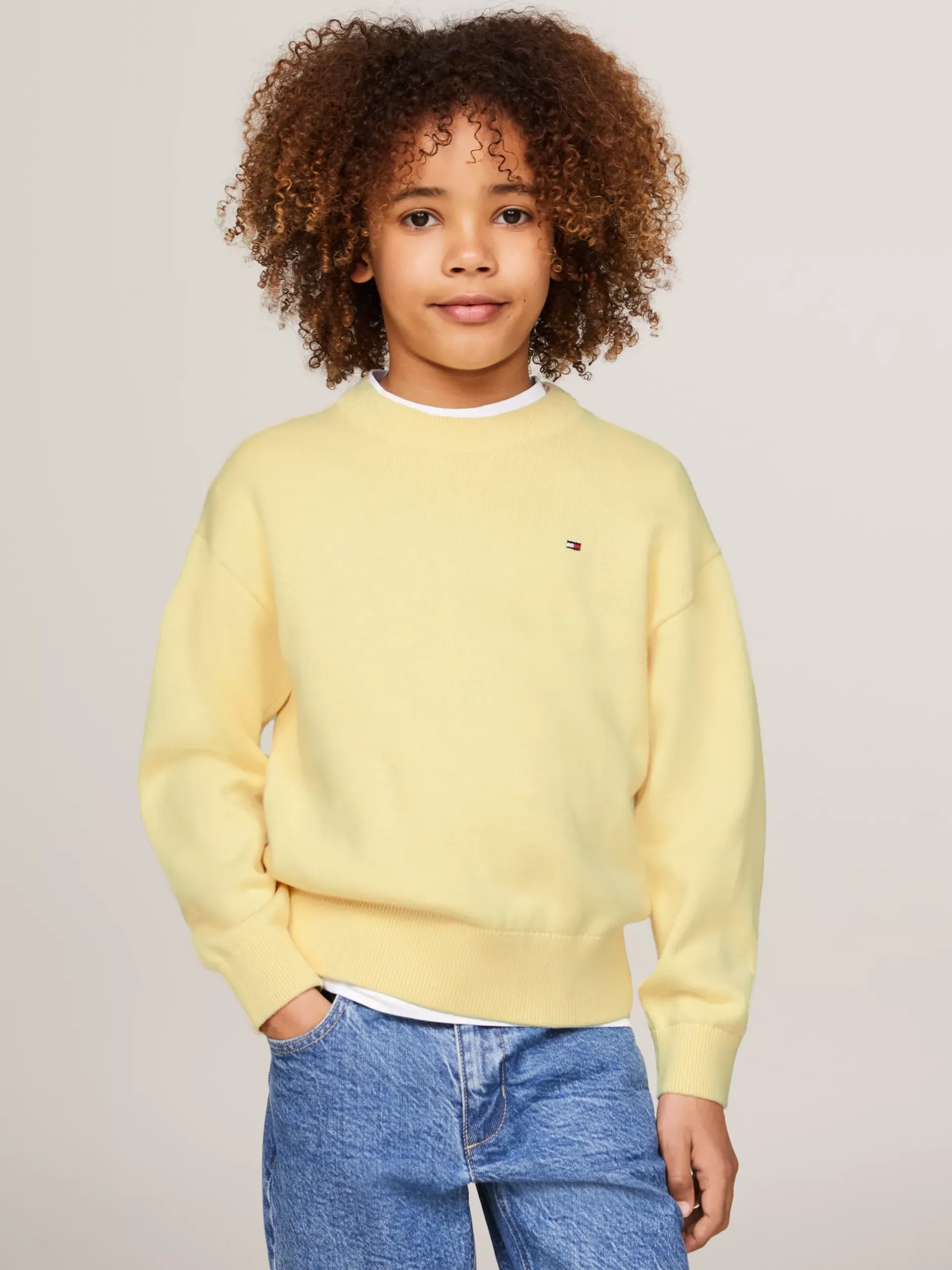 Dzianina*Tommy Hilfiger Sweter Z Kolekcji Essential Z Haftem Z Flagą LEMON ZEST
