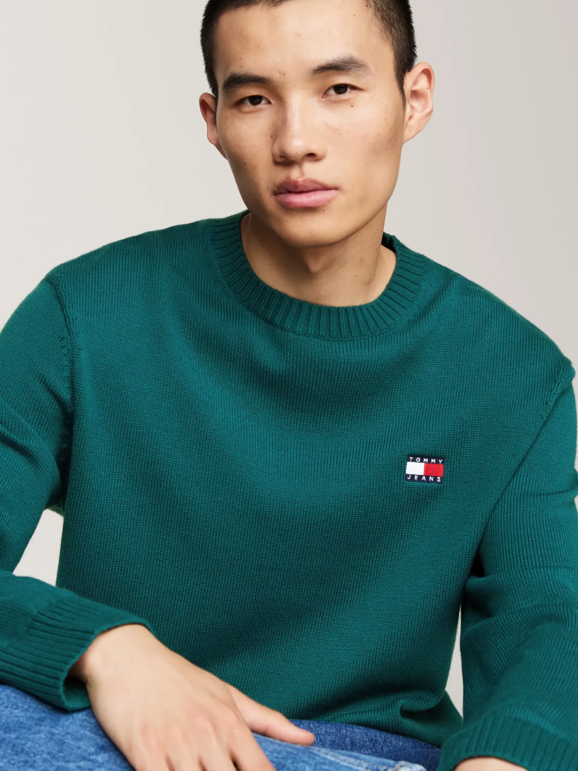 Swetry Z Okrągłym Dekoltem|Swetry*Tommy Hilfiger Sweter Z Naszywką Tommy DEEP SEAWATER