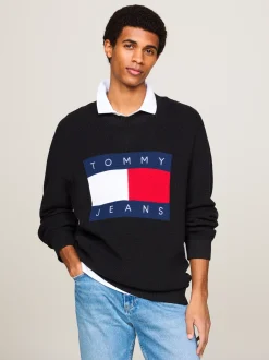 Swetry Z Okrągłym Dekoltem|Swetry*Tommy Hilfiger Sweter Z Naszywką Z Mozaikową Flagą BLACK