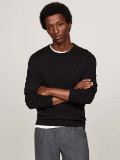 Swetry Z Okrągłym Dekoltem|Swetry*Tommy Hilfiger Sweter Z Okrągłym Dekoltem I Flagą BLACK