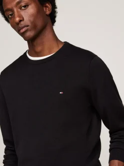 Swetry Z Okrągłym Dekoltem|Swetry*Tommy Hilfiger Sweter Z Okrągłym Dekoltem I Flagą BLACK
