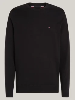 Swetry Z Okrągłym Dekoltem|Swetry*Tommy Hilfiger Sweter Z Okrągłym Dekoltem I Flagą BLACK