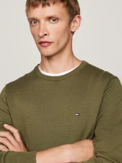 Swetry Z Okrągłym Dekoltem|Swetry*Tommy Hilfiger Sweter Z Okrągłym Dekoltem I Flagą UTILITY OLIVE