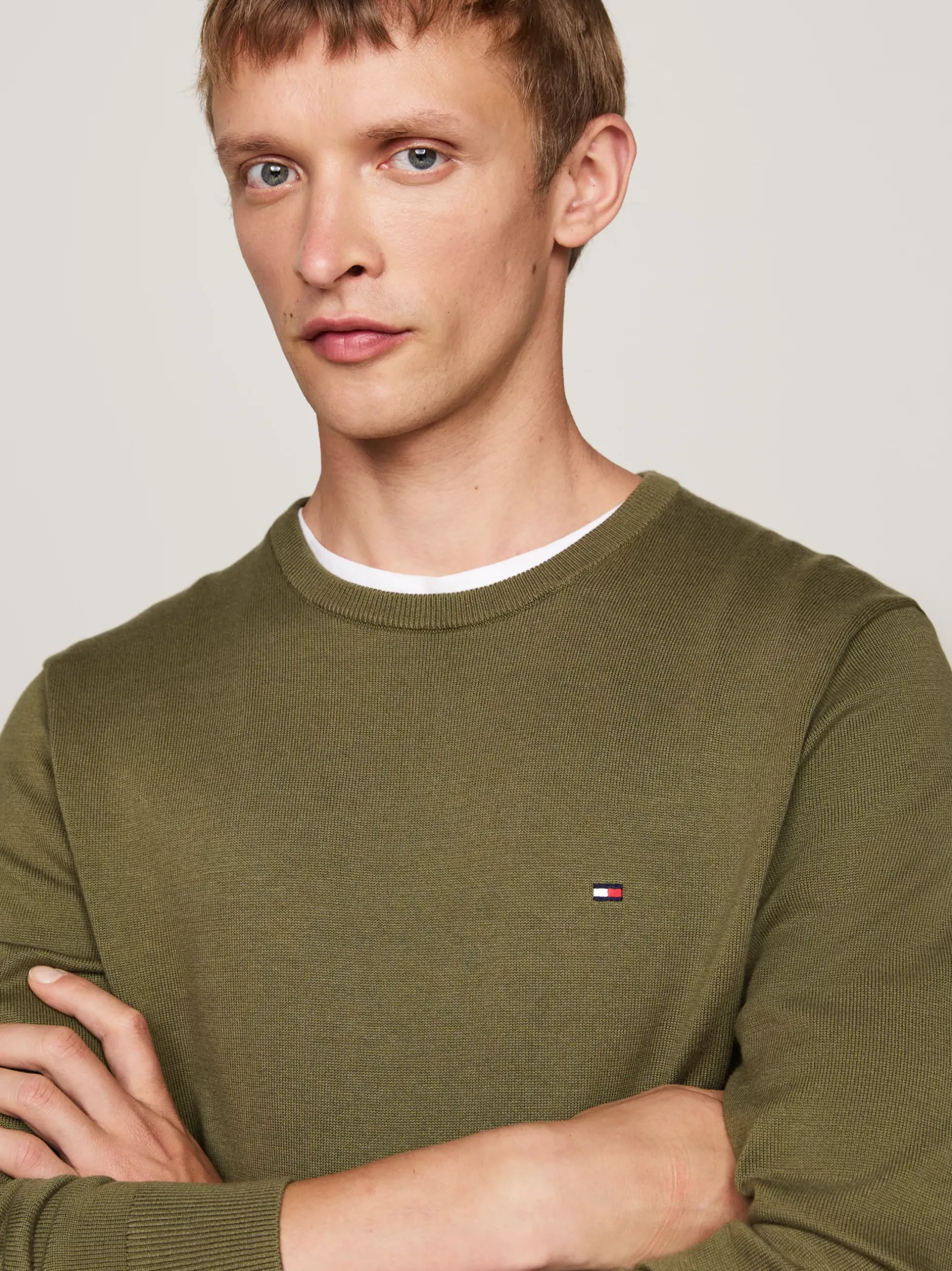 Swetry Z Okrągłym Dekoltem|Swetry*Tommy Hilfiger Sweter Z Okrągłym Dekoltem I Flagą UTILITY OLIVE