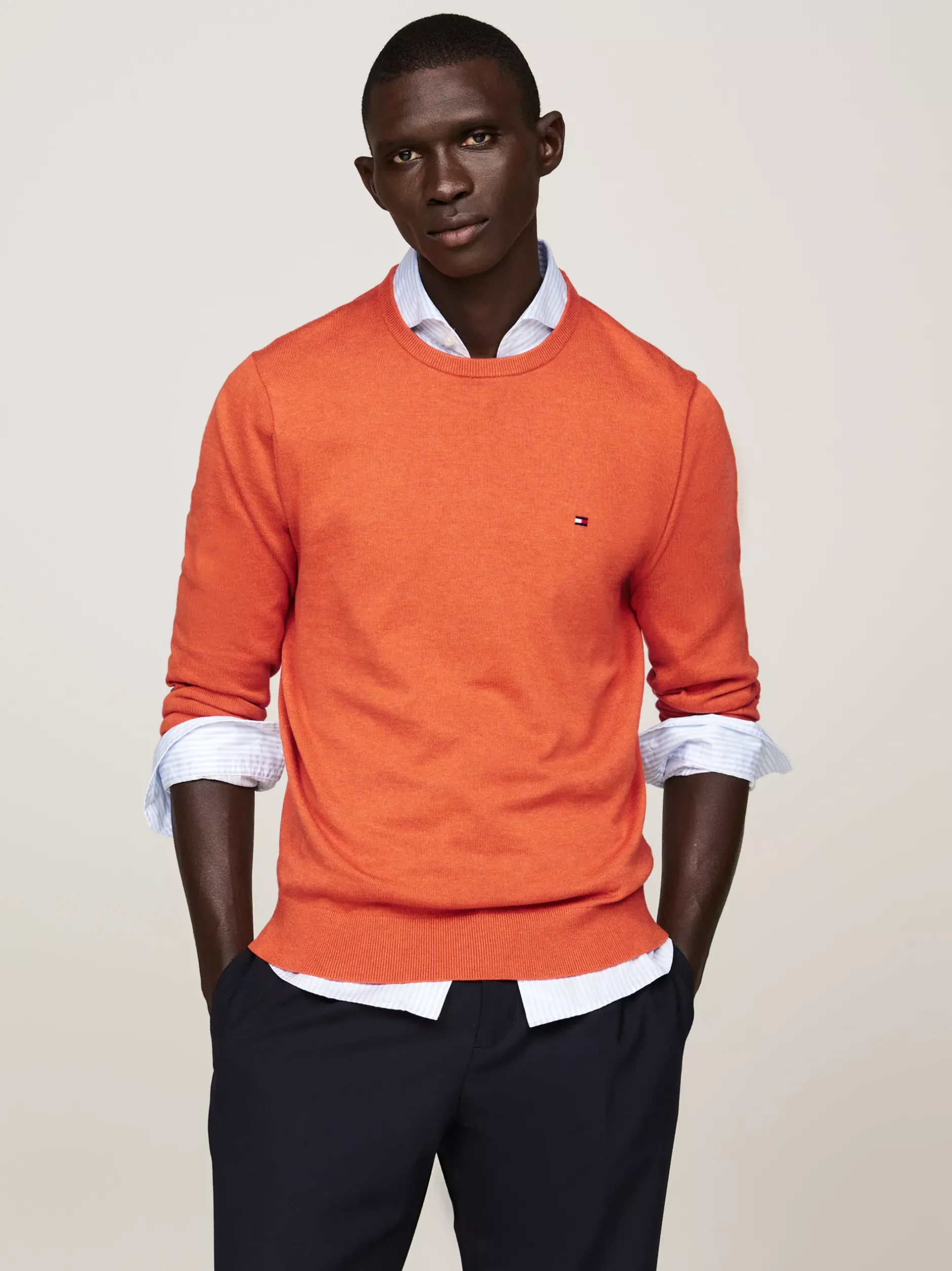 Swetry Z Okrągłym Dekoltem|Swetry*Tommy Hilfiger Sweter Z Okrągłym Dekoltem I Flagą ORANGE THUNDER HEATHER