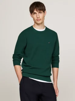 Swetry Z Okrągłym Dekoltem|Swetry*Tommy Hilfiger Sweter Z Okrągłym Dekoltem Z Dzianiny Z Fakturą ORNAMENTAL GREEN