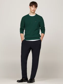 Swetry Z Okrągłym Dekoltem|Swetry*Tommy Hilfiger Sweter Z Okrągłym Dekoltem Z Dzianiny Z Fakturą ORNAMENTAL GREEN