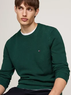 Swetry Z Okrągłym Dekoltem|Swetry*Tommy Hilfiger Sweter Z Okrągłym Dekoltem Z Dzianiny Z Fakturą ORNAMENTAL GREEN
