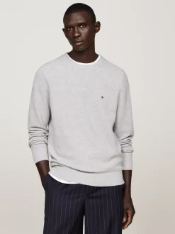 Swetry Z Okrągłym Dekoltem|Swetry*Tommy Hilfiger Sweter Z Okrągłym Dekoltem Z Dzianiny Z Fakturą LIGHT GREY HEATHER