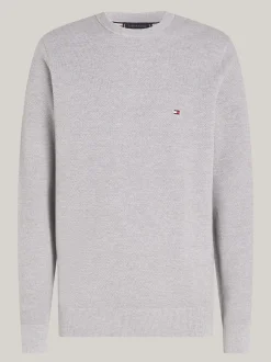Swetry Z Okrągłym Dekoltem|Swetry*Tommy Hilfiger Sweter Z Okrągłym Dekoltem Z Dzianiny Z Fakturą LIGHT GREY HEATHER