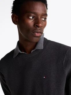Swetry Z Okrągłym Dekoltem|Swetry*Tommy Hilfiger Sweter Z Okrągłym Dekoltem Z Dzianiny Z Fakturą DARK GREY HEATHER