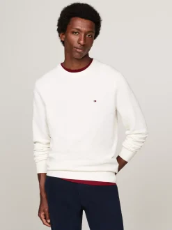 Swetry Z Okrągłym Dekoltem|Swetry*Tommy Hilfiger Sweter Z Okrągłym Dekoltem Z Dzianiny Z Fakturą IVORY